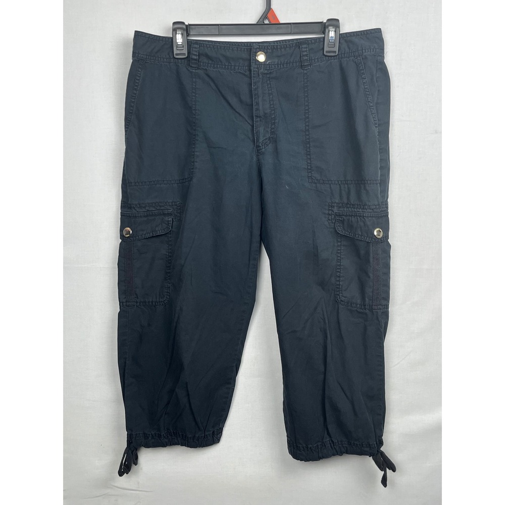 Chaps Cargo Capri Pants Womens Size 12 Black Cotton Cropped Drawstring Hem